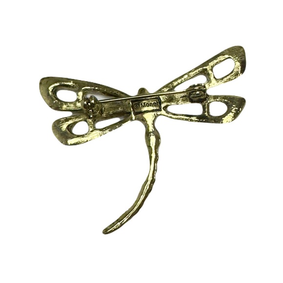 Monet Dragonfly Brooch Multi Color Rhinestone Enamel Gold Tone Vintage Brooch - Picture 4 of 7